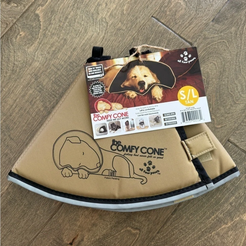 The Comfy Cone Pet Cone for Dogs Cats Small-Long Tan Soft Dog Cone Collar NWT